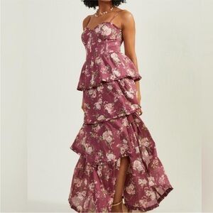 Altar'd State Pink Strapless Ruffled Sundress